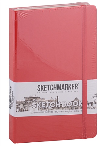 Скетчбук 13*21 80л Sketchmarker красный, нелинованн. 140г/м2, слоновая кость, тв.обл.