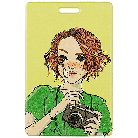 Чехол для карточек вертикальный Девушка, Ася Лавринович, желтый цена и фото