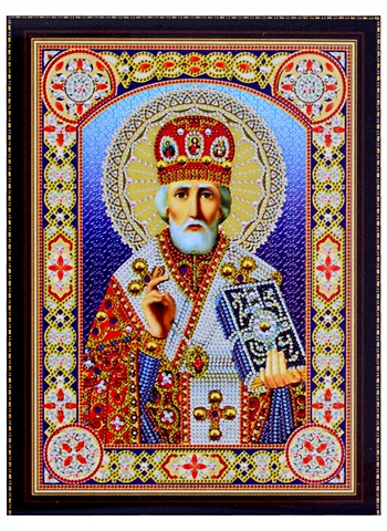 Алмазная мозаика на подрамнике "Икона Николая Чудотворца №3", 30 х 40 см, блестящая, с частичным заполнением