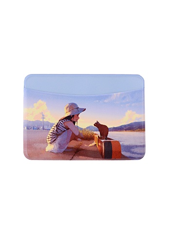 Чехол для карточек горизонтальный Аниме Девушка с кошкой у реки (цветная) чехол для карточек горизонтальный у кого то земля круглая кит