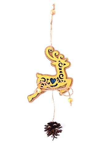 Новогоднее подвесное украшение с шишкой Олень (золото) (дерево) (12х10) фигурка мышка с шишкой 8 см