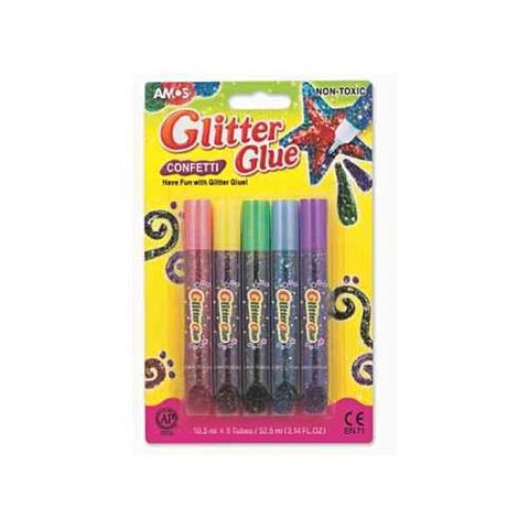 GIOTTO/Джиотто Glitter Glue Confettis 10,5,ml Клей для декора, цветное конфетти, 5 цв. по 5,5 мл