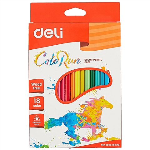 карандаши цветные 06цв color run трехгранные к к подвес deli Карандаши цветные 18цв Color Run пластик., трехгранные, к/к, подвес, DELI