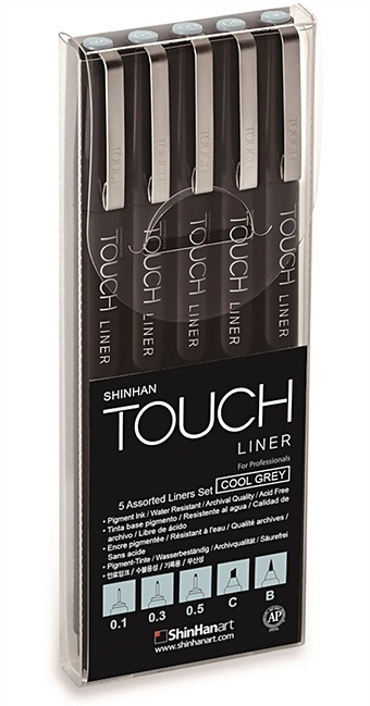Ручки капиллярные 5шт TOUCH Liner серый холодный 0,1-0,3-0,5мм, блистер, TOUCH цена и фото
