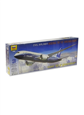 цена ЗВ 7008 Пассажирский авиалайнер Боинг 787-8 Дримлайнер (сборная модель) (1:144) (коробка) (Каравелла Звезда)