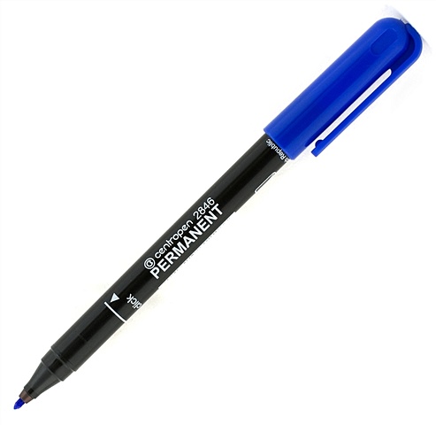 Маркер перманентный синий, 1мм, круглый, Centropen маркер перманентный двусторонний centropen 1666 черный круглый скошенный 1 1 4 мм 6 1666 0112 2 шт