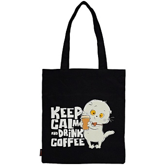 цена Сумка Басик Keep calm and drink coffee (черная) (текстиль) (40х32) (СК2021-144)