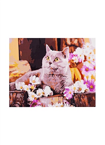 Холст с красками по номерам Британский кот в цветах, 30 х 40 см раскраска по номерам британский кот