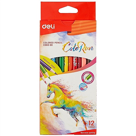 Карандаши цветные 12цв Color Run, трехгранные, к/к, подвес, DELI карандаши цветные 24цв color run пластик трехгранные к к подвес deli