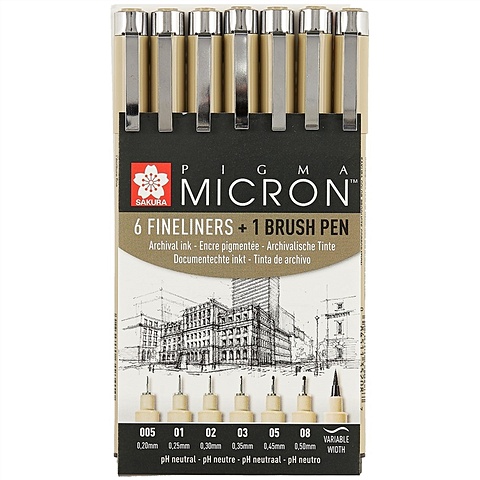 Капиллярные ручки «Pigma Micron», 6 штук, чёрные, Sakura