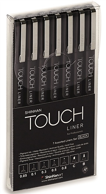Ручки капиллярные 5шт TOUCH Liner,, черный, 0,05;0,1;0,3;0,5;0,8мм, блистер, TOUCH цена и фото
