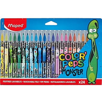 Фломастеры 24цв COLOR PEPS MONSTER, к/к, подвес, Maped набор для рисования color peps monster 12 фломастеров 15 карандашей блистер maped