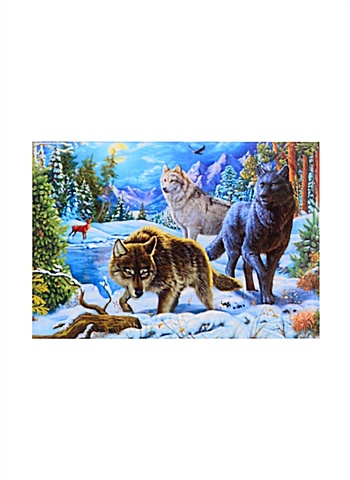 Алмазная мозаика "Ночная охота волков", 30 х 40 см