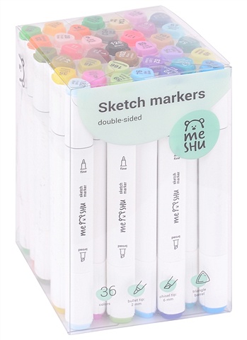 Маркеры для скетчинга MESHU, основные цвета, 36 цветов deli набор маркеров для скетчинга двойной пиш наконечник 1 7мм 80шт