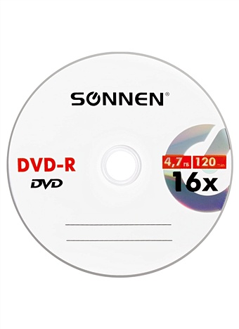 Диск DVD-R 4,7Gb 16x, бум.конверт, SONNEN диск dvd r vs 8х printable 8 5 gb