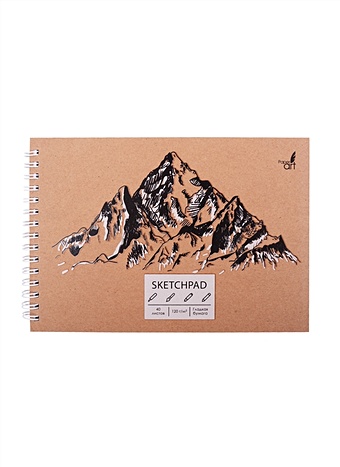 Скетчбук А5 40л Mountains, 120г/м2, обложка крафт картон, выборочный лак, евроспираль