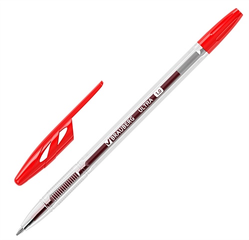 Ручка шариковая красная ULTRA, узел 1,0мм, BRAUBERG цена и фото