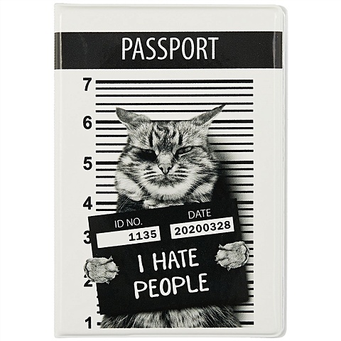 Обложка для паспорта Кот I Hate People (ПВХ бокс)