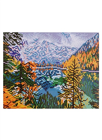 Алмазная мозаика на подрамнике Зеркальное горное озеро, 30 х 40 см