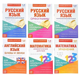 Набор книжек- шпаргалок для начальной школы. Комплект из 6 книг