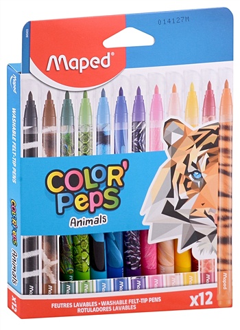 Фломастеры 12цв ANIMALS смываемые, к/к, подвес, MAPED фломастеры 18 цветов maped color peps ocean смываемые европодвес