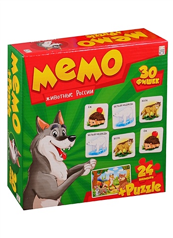 Мемо (30 фишек) + Пазлы (24 элемента) Животные России игра мемо 30 фишек пазлы 24 элемента готовим с бубой