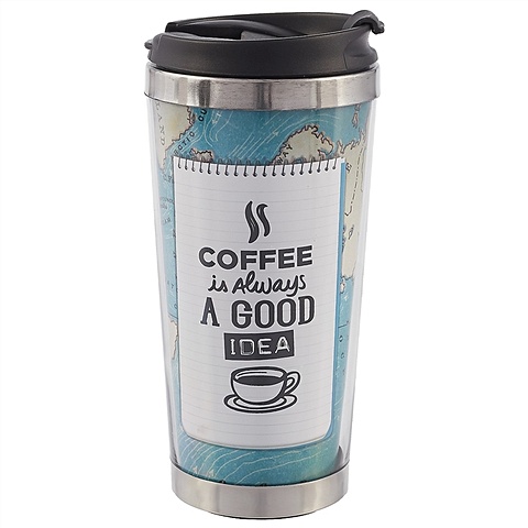 термостакан coffee cup пластик металл 350мл Термостакан «Coffee. На карте мира», 400 мл