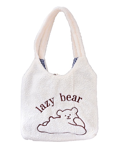 Сумка-шоппер плюшевая Мишка Lazy bear (бежевая) (40х36) (12-ZhenPin-2715) сумка мишка в авокадо бежевый