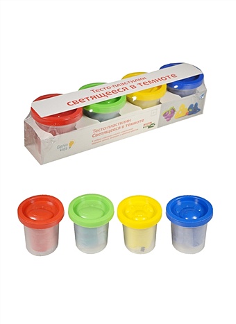 Набор для детской лепки Тесто-пластилин Светящееся в темноте (ТА1021) (4 цвета) (3+) (упаковка) цена и фото