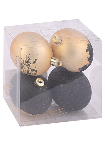 Набор елочных шаров Новогодних чудес (черное золото) (4 шт) (6 см) (пластик) (7582542) набор шаров верь в мечту 4 штуки тиффани и золото d 6 пластик