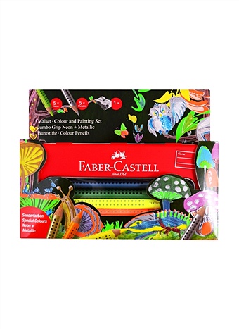 карандаши цветные 36цв grip к к трехгран подвес faber castell Карандаши цветные 10цв Jumbo Grip Neon+ Metallic, к/к, трехгран., утолщ., подвес, Faber-Castell