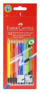 Карандаши цветные 12цв COLOR PENCILS с ластиками, шестигранные, к/к, подвес, Faber-Castell faber castell bicolor paint pen 24 color