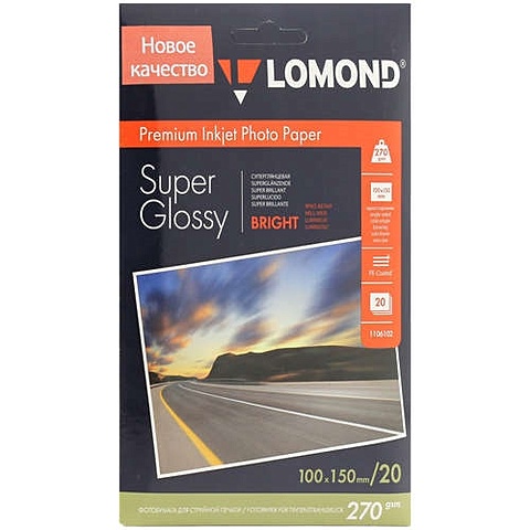 Бумага фото д/струйных принтеров LOMOND A6 (100*150) 270г/м2 (20л) суперглянцевая lomond 1104102 super glossy warm односторонняя суперглянцевая тепло белая a3 280g m 20 лист
