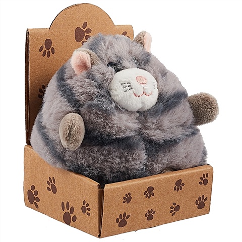 Котик-толстяк серый в крафт коробке