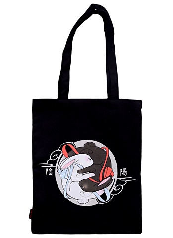 Сумка-шоппер Аниме Кролики Инь и ян, черная (текстиль) (40х32) сумка аниме парень лицо сэйнен черная текстиль 40х32 ск2022 232
