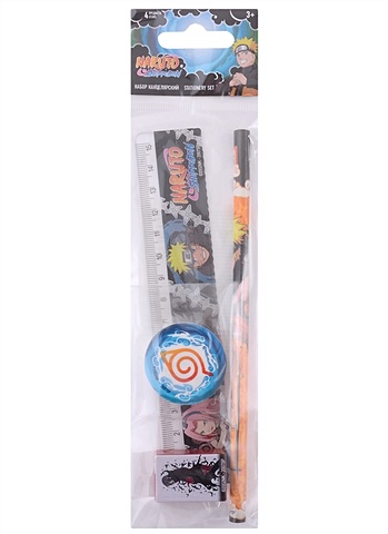 Набор канцелярский Naruto линейка 15см, карандаш ч/гр, точилка, ластик, подвес