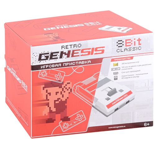 Retro Genesis 8 Bit Classic+300 игр (AV кабель, 2 проводных джойстика) игровая приставка dendy retro genesis 8 bit classic 300 встроенных игр