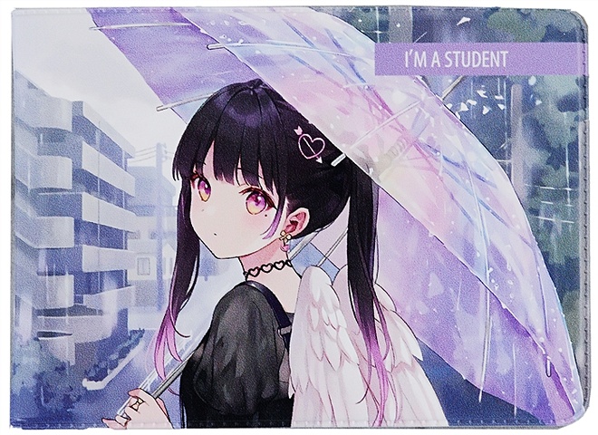 Обложка для студенческого Аниме Девушка с крыльями под зонтиком (Сёдзё) (цветная)
