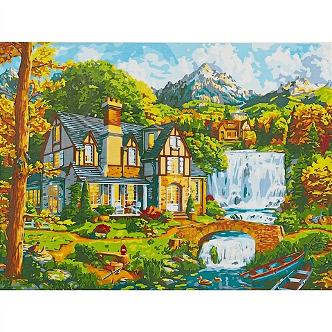 Холст с красками по номерам Красивый дом у водопада, 40 х 50 см холст с красками 40 × 50 см по номерам деревушка у моря