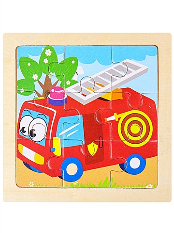 Деревянная пазл-рамка Пожарная машинка, 9 элементов деревянная игрушка досочки ассоциации арт 093105