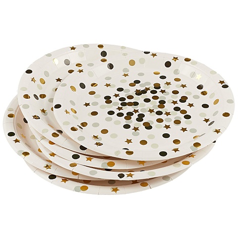 набор бумажных тарелок золотые звёздочки 18 см Набор бумажных тарелок «Звёздочки и кружочки», 6 штук, 22 см