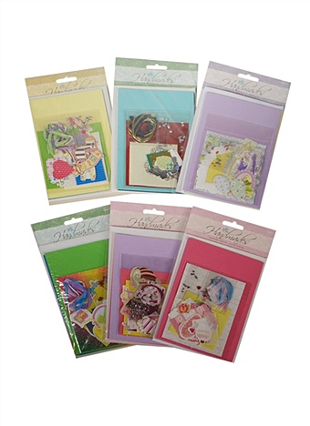 Набор скрап-открыток Handmades (3 конверта белых, 3 двойных открытки, ленты, бусины, стразы, наклейки, подушки) с подложкой и европодвесом (50524) (11053100) (упаковка)