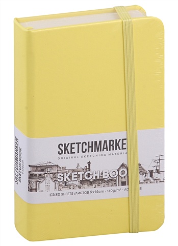 Скетчбук 9*14 80л Sketchmarker лимонный, нелинованн. 140г/м2, слоновая кость, тв.обл.