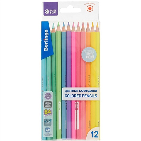 карандаши цветные berlingo supersoft blackwood 24 цвета ss01824 Карандаши цветные 10цв Pastel, к/к, подвес,
