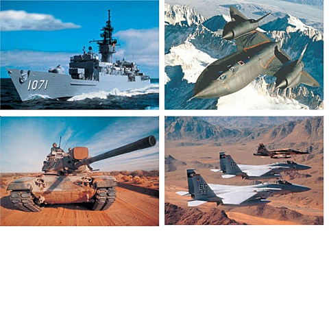 Военная техника (Эсминец в дозоре (корабль), Танк M1 Abrams, Самолет разведчик Черный дрозд, Эскад) ПАЗЛЫ МИНИ-ПЭК