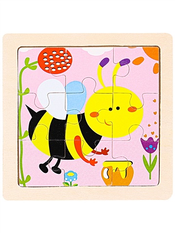 Деревянная пазл-рамка Пчелка, 9 элементов деревянная игрушка досочки ассоциации арт 093105