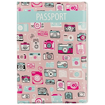 Обложка на паспорт «Фотоаппараты», розовая