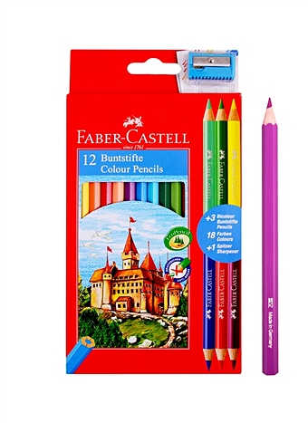 Карандаши цветные 10цв  JUMBO точилка, к/к, подвес, Faber-Castell карандаши восковые мелки пастель faber castell цветные карандаши jumbo в картонной коробке 20 шт точилка