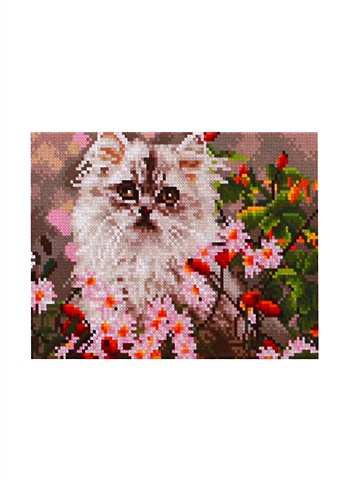 Алмазная мозаика с полным заполнением стразами, классическая Пушистый котик в цветах, 22 х 32 см алмазная мозаика с полным заполнением стразами классическая пушистый котик в цветах 22 х 32 см