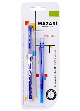 Набор ручка гелевая со стир.чернилами PRESTO, синяя, +2 стержня, блистер, подвес, MAZARI